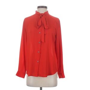 Banana Republic Red Button Up Shirt with Tie Neck Long Sleeve Women's Size M